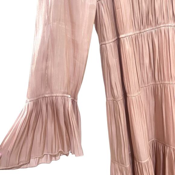 Cinq a Sept Nina Satin Tiered V-Neck Long Sleeve Maxi Dress Size 6 Travertine - Picture 8 of 13